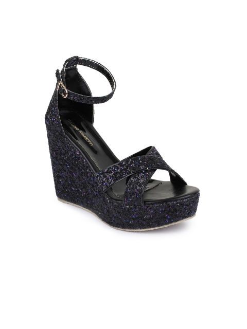 

Bruno Manetti Women Purple & Black Embellished Sandals