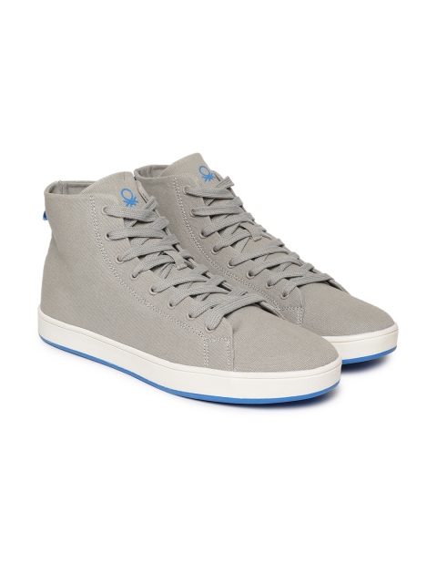 

United Colors of Benetton Men Grey Solid Mid-Top Sneakers