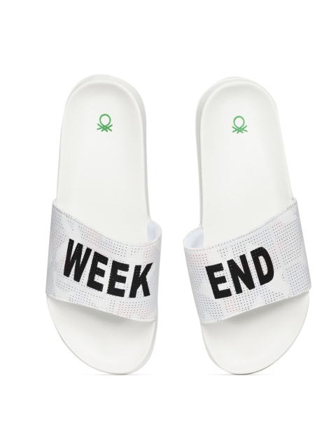 

United Colors of Benetton Men White Printed Sliders