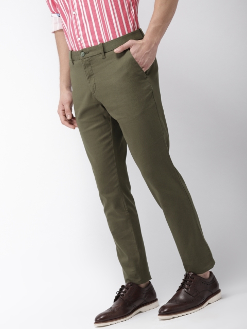 

Indian Terrain Men Olive Green Comfort Regular Fit Solid Trousers