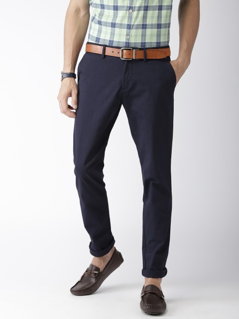 

Indian Terrain Men Navy Urban Fit Solid Trousers, Navy blue