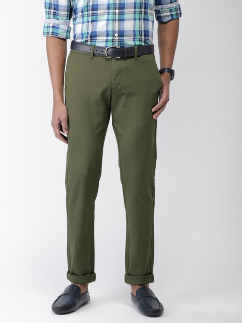 

Indian Terrain Men Olive Green Brooklyn Slim Fit Solid Regular Trousers