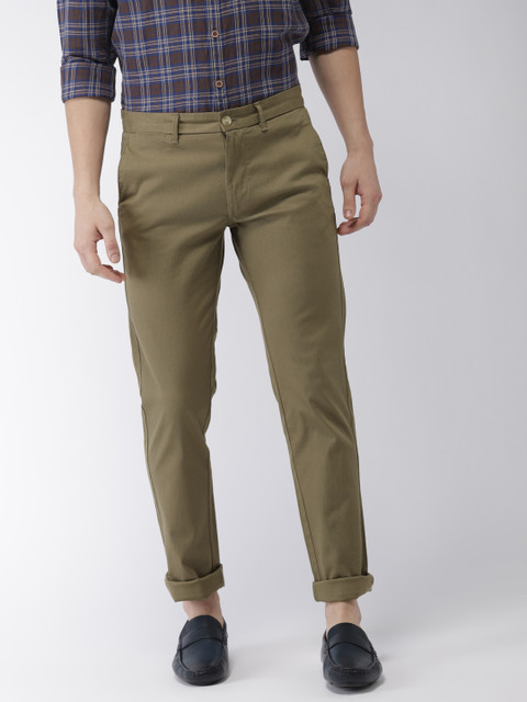 

Indian Terrain Men Green Brooklyn Slim Fit Solid Regular Trousers