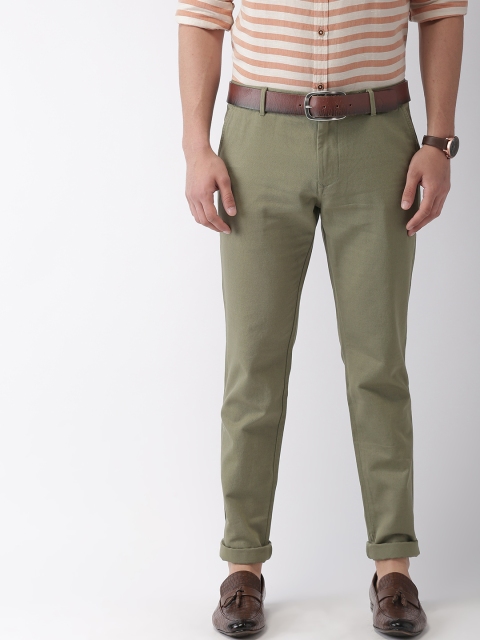 

Indian Terrain Men Olive Green Urban Comfort Regular Fit Solid Regular Trousers