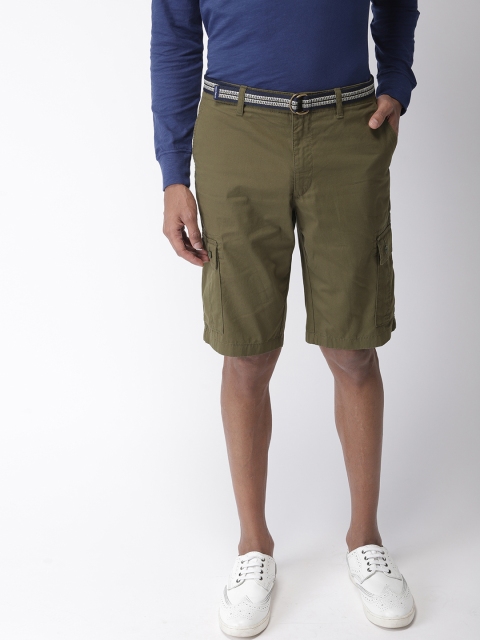 

Indian Terrain Men Olive Green Solid Regular Fit Cargo Shorts