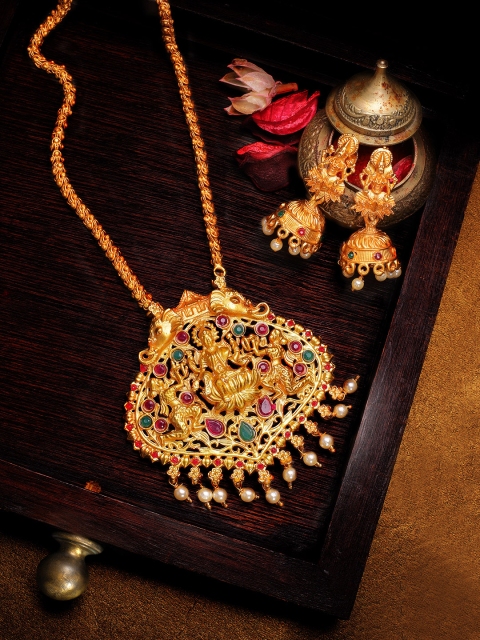 

Rubans Women Gold-Plated & Red Stone-Studded Jewellery Set