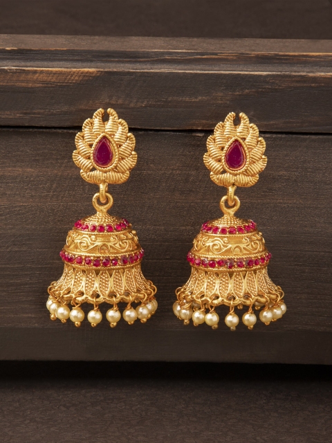 

Rubans Gold-Toned & Pink Handcrafted Classic Jhumkas