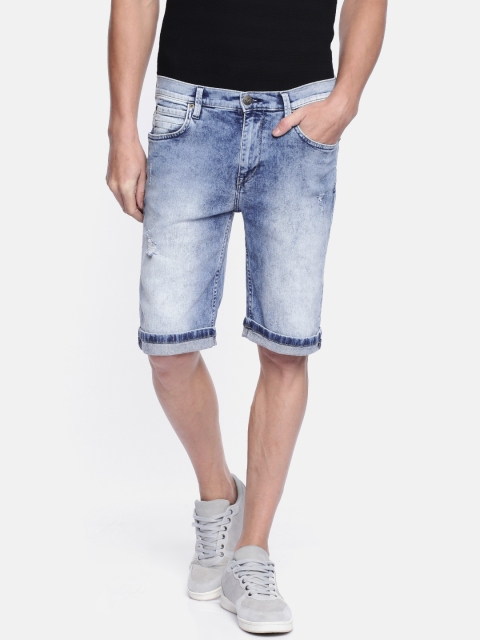 

Lee Men Blue Slim Fit Washed Distressed Denim Shorts