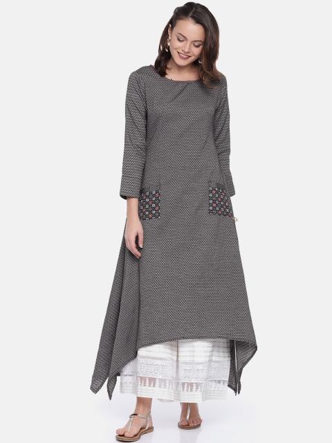 

Span Women Charcoal Grey Woven Design A-Line Kurta