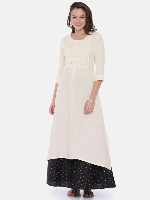 

Span Women Off-White Woven Design A-Line Kurta