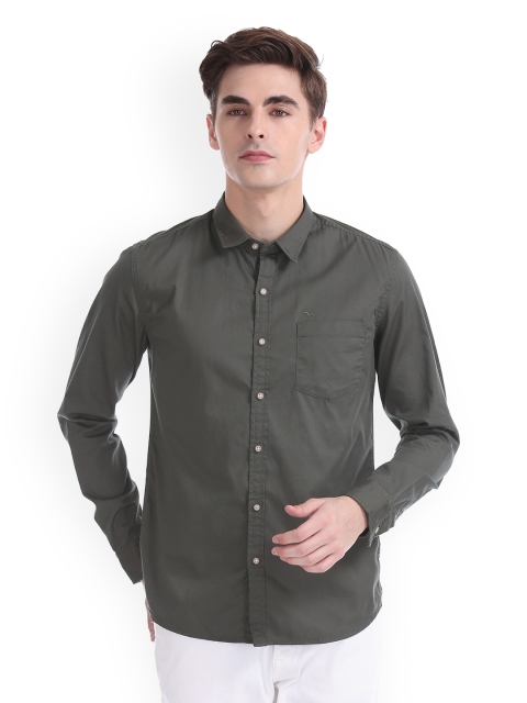 

Flying Machine Men Olive Green Regular Fit Solid Casual Shirt