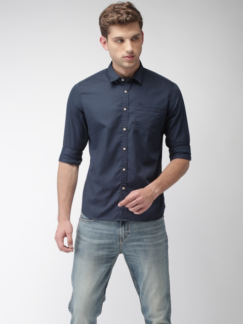 

Flying Machine Men Navy Regular Fit Solid Casual Shirt, Navy blue