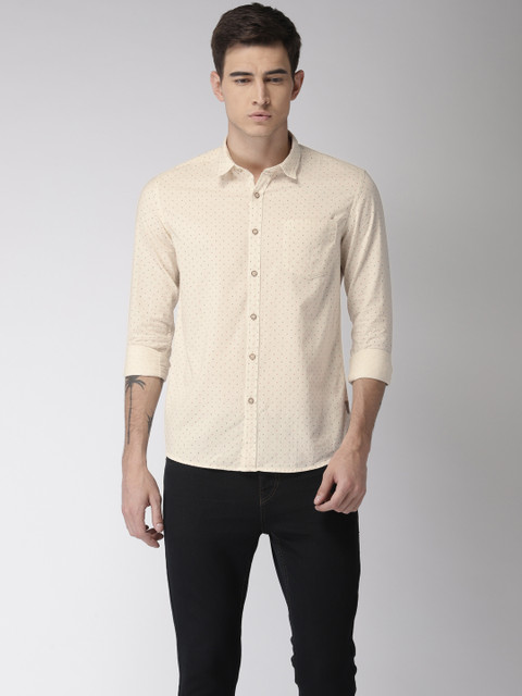 

Flying Machine Men Beige Regular Fit Printed Casual Shirt