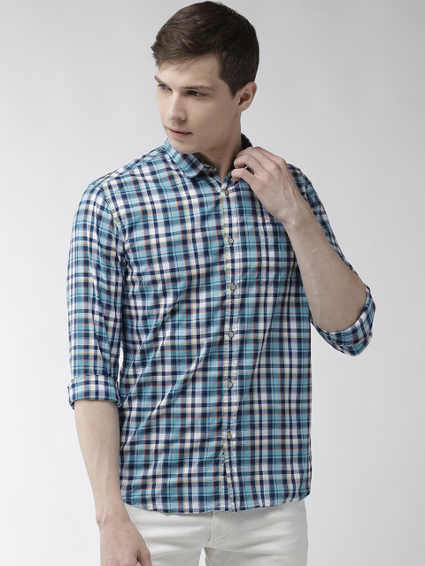 

Flying Machine Men Blue & White Regular Fit Checked Casual Shirt