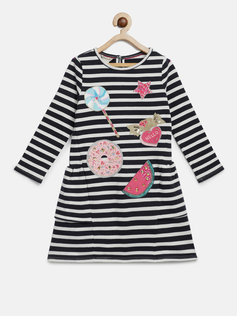 

MONSOON CHILDREN Girls Navy Blue & White Striped A-Line Dress