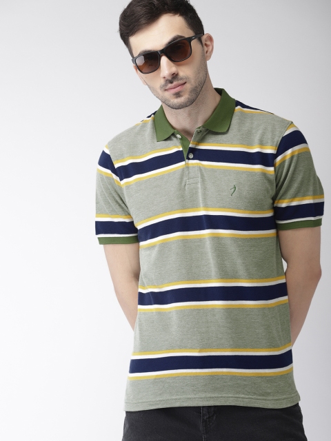 

Indian Terrain Men Green Striped Polo Collar T-shirt