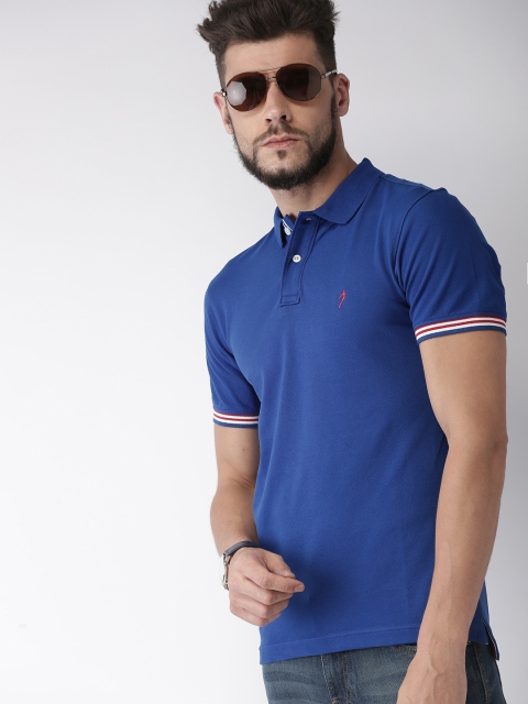 

Indian Terrain Men Blue Solid Polo Collar T-shirt