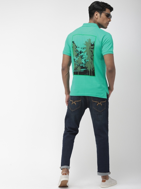

Indian Terrain Men Green Back Printed Polo Collar Pure Cotton T-shirt