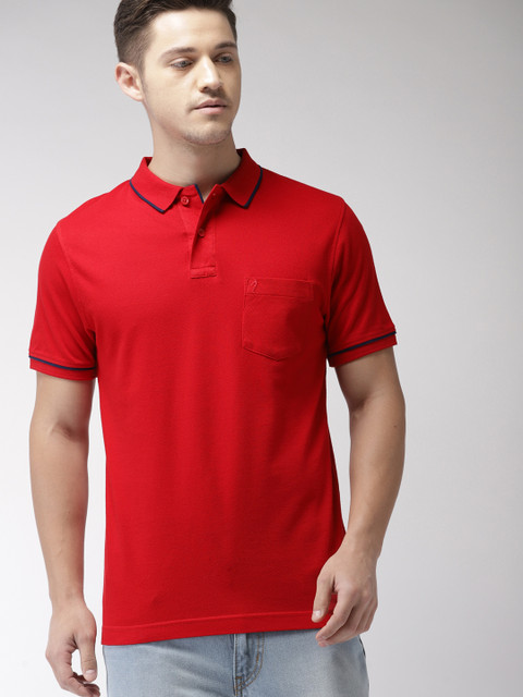 

Indian Terrain Men Red Solid Polo Collar Pure Cotton T-shirt