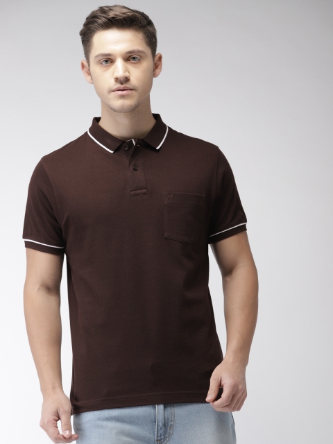 

Indian Terrain Men Coffee Brown Solid Polo Collar T-shirt