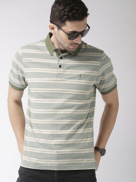 

Indian Terrain Men Olive Green Striped Polo Collar T-shirt, Blue