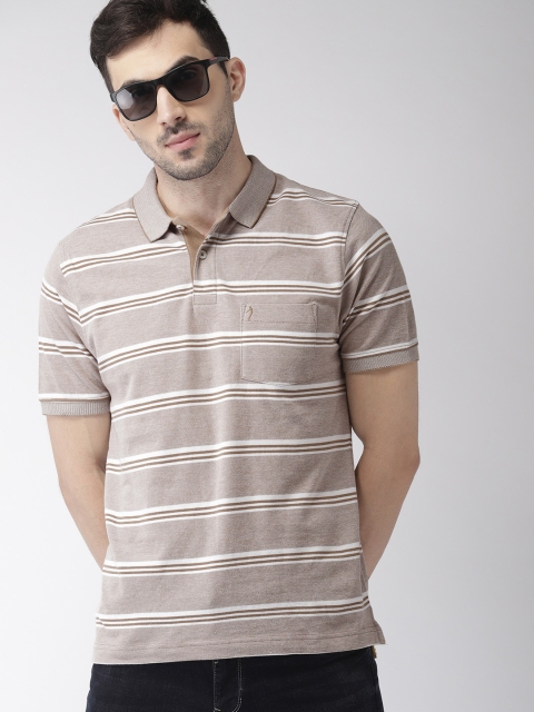 

Indian Terrain Men Beige & White Striped Polo Collar T-shirt