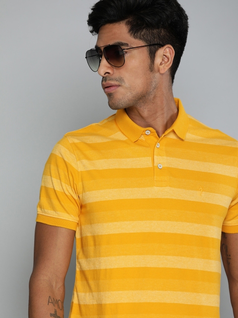 

Indian Terrain Men Mustard Yellow Striped Polo Collar T-shirt