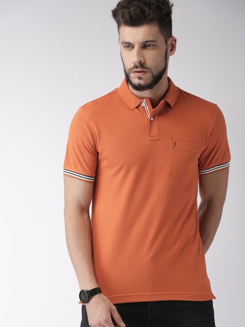 

Indian Terrain Men Rust Orange Solid Polo Collar T-shirt