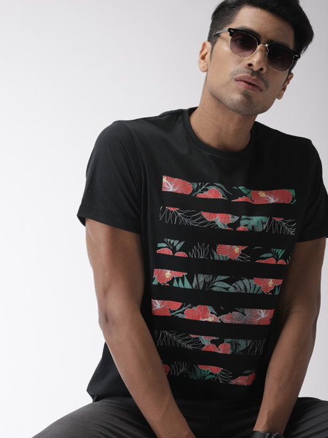 

Indian Terrain Men Black Printed Round Neck T-shirt