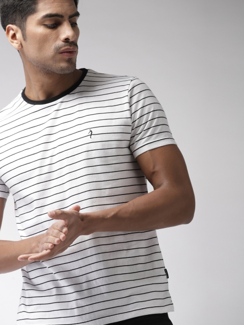

Indian Terrain Men Black & White Striped Round Neck T-shirt