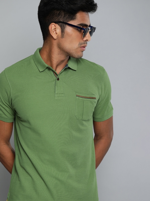 

Indian Terrain Men Green Regular Fit Solid Polo Collar T-shirt