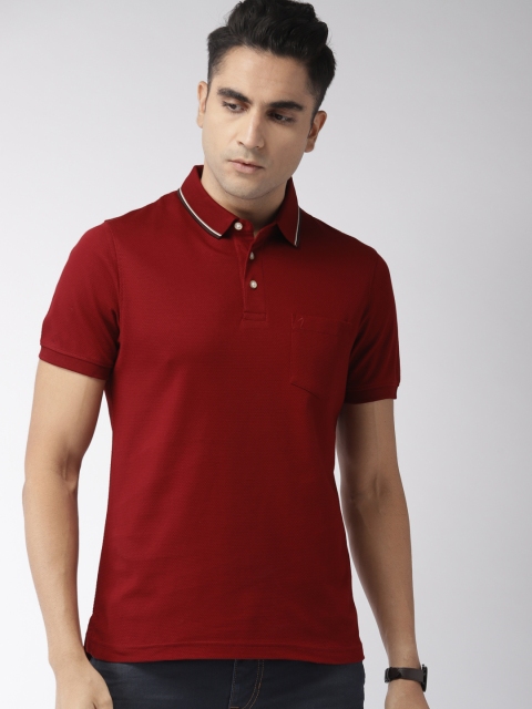 

Indian Terrain Men Maroon Self Design Polo Collar T-shirt