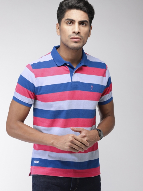 

Indian Terrain Men Blue & Pink Striped Polo Collar T-shirt