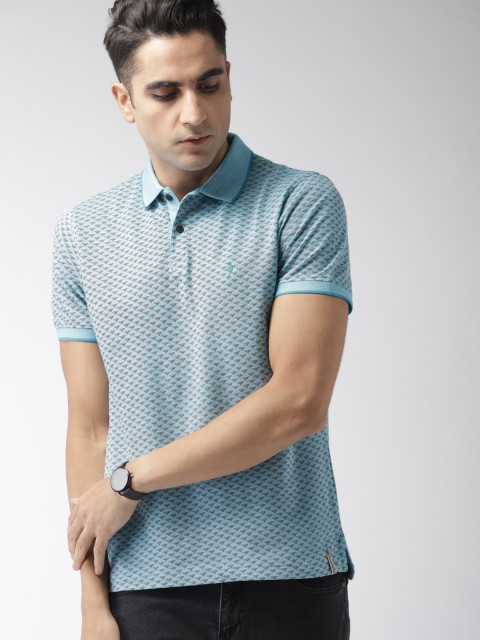 

Indian Terrain Men Blue & Orange Printed Polo Collar T-shirt