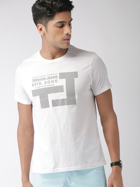 

Indian Terrain Men White Self Design Round Neck T-shirt