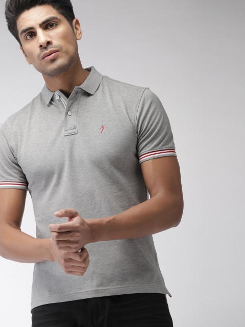 

Indian Terrain Men Grey Melange Solid Polo Collar T-shirt
