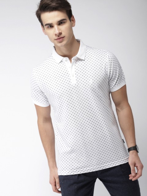 

Indian Terrain Men White & Blue Printed Polo Collar T-shirt