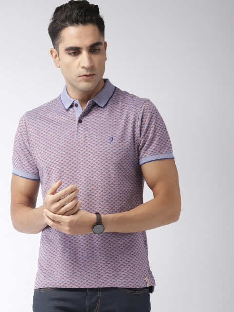 

Indian Terrain Men Blue & Orange Printed Polo Collar T-shirt