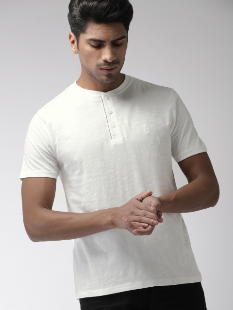 

Indian Terrain Men White Solid Henley Neck T-shirt, Off white
