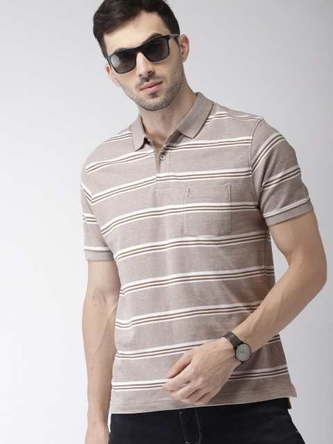 

Indian Terrain Men Beige & White Striped Polo Collar T-shirt