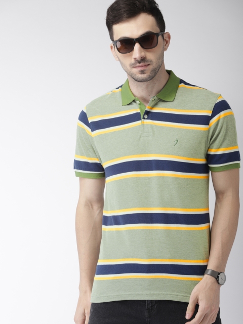 

Indian Terrain Men Green & Navy Blue Striped Polo Collar T-shirt