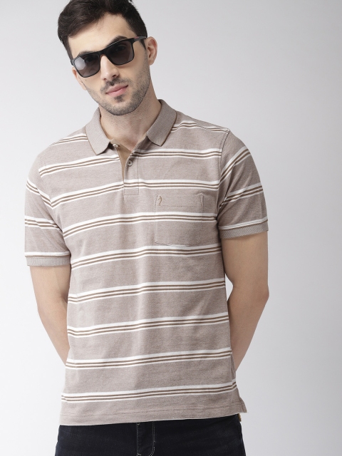 

Indian Terrain Men Beige Striped Polo Collar T-shirt