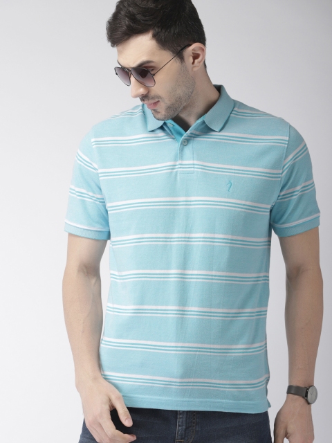 

Indian Terrain Men Blue & White Striped Polo Collar T-shirt