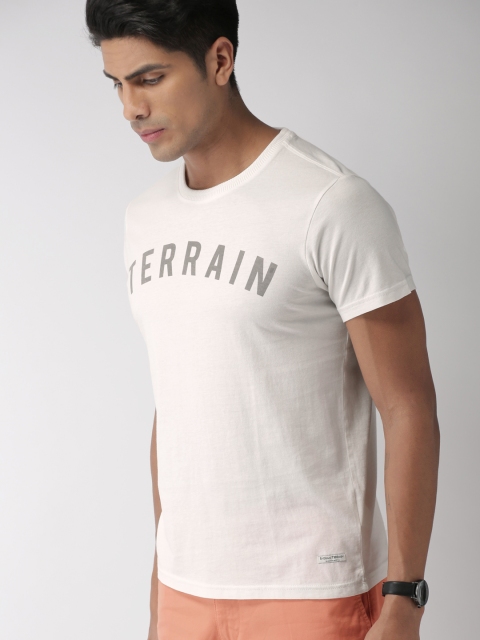 

Indian Terrain Men Cream-Coloured Printed Round Neck Pure Cotton T-shirt