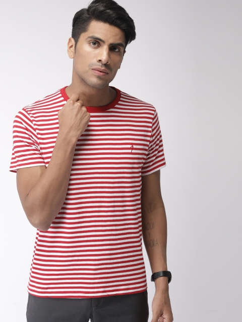 

Indian Terrain Men Red & White Striped Round Neck T-shirt