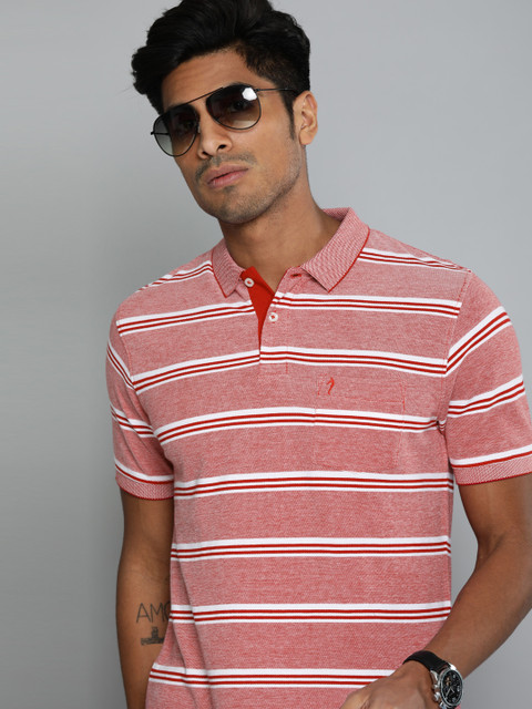 

Indian Terrain Men Red & White Striped Polo Collar T-shirt