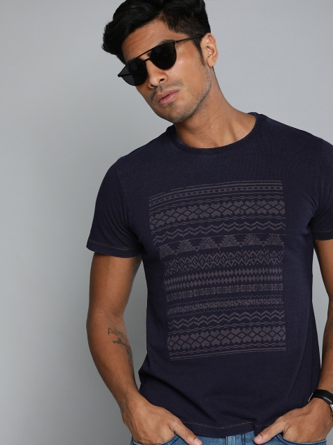 

Indian Terrain Men Navy Blue Regular Fit Printed Round Neck T-shirt