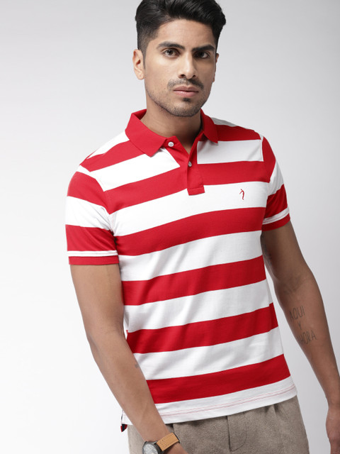 

Indian Terrain Men Red & White Striped Polo Collar T-shirt