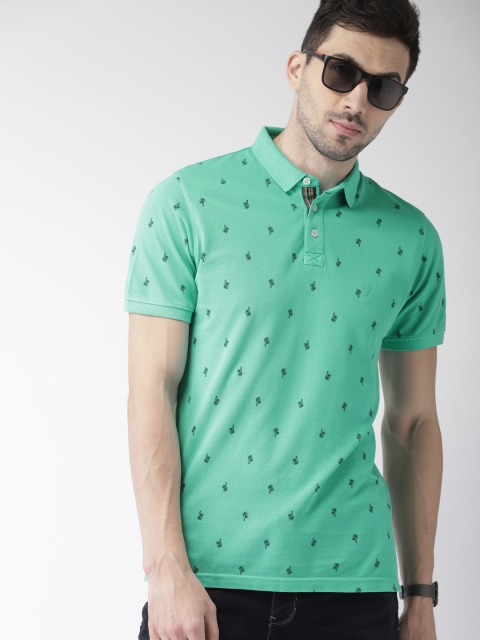 

Indian Terrain Men Sea Green Printed Polo Collar T-shirt