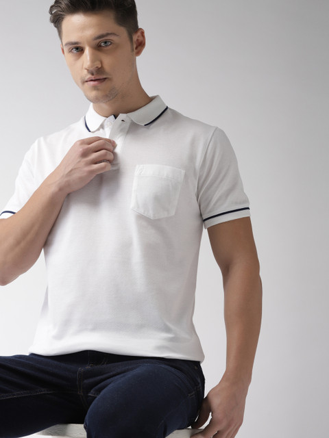 

Indian Terrain Men White Solid Polo T-shirt